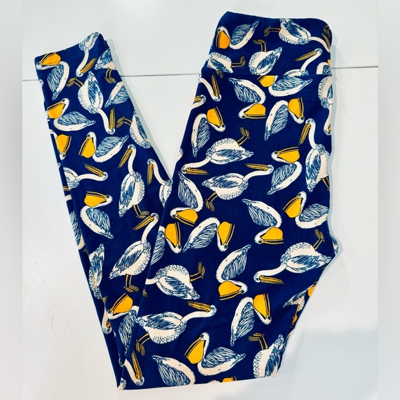 Lularoe Leggings Pelican Navy Print One Size NEW! - Picture 4 of 12